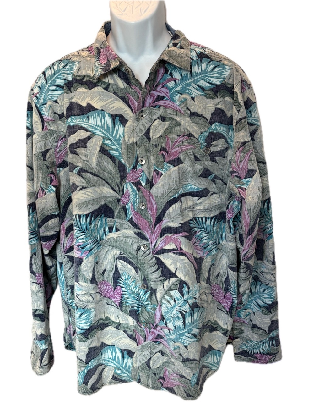 TOMMY BAHAMA Coastline Cord Long Sleeve Tropical Pattern Button Down Size XL